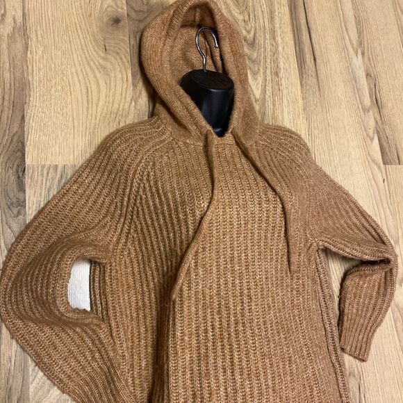 Aerie Women’s Sweater XS Wool Blend Hooded Dark‎ Yellow Hipster Drawstrings - Picture 2 of 7